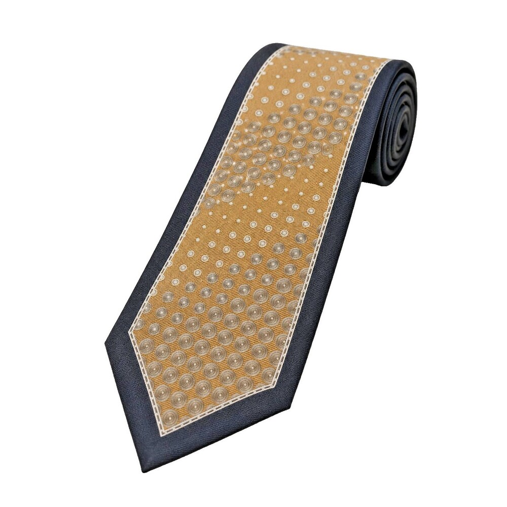 Vtg Mens Palatina 100% Italian Silk Neck Tie Yellow Gray Black Formal 60"x4"
